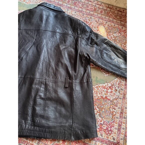 Men's vintage Steelwing dark brown long very soft leather coat L zip + button - Picture 8 of 8